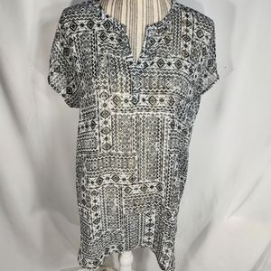 J. Jill Black White & Brown Aztec Print Sleeveless Tunic Top Size Small